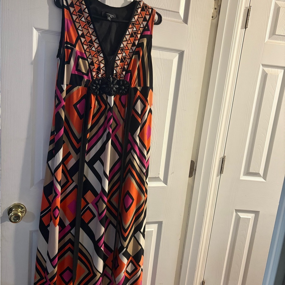R & M Richards Vibrant Geometric Maxi Dress